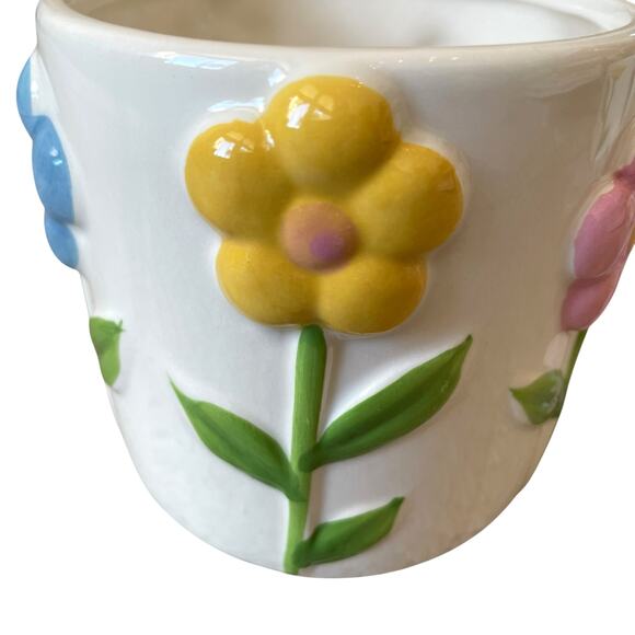 Hand Painted 3D Spring Floral Ceramic Mugs Pink Blue Yellow Set of 2 NEW - Picture 8 of 16
